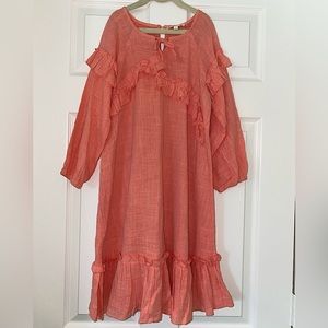 orange knee length quarter sleeve dress